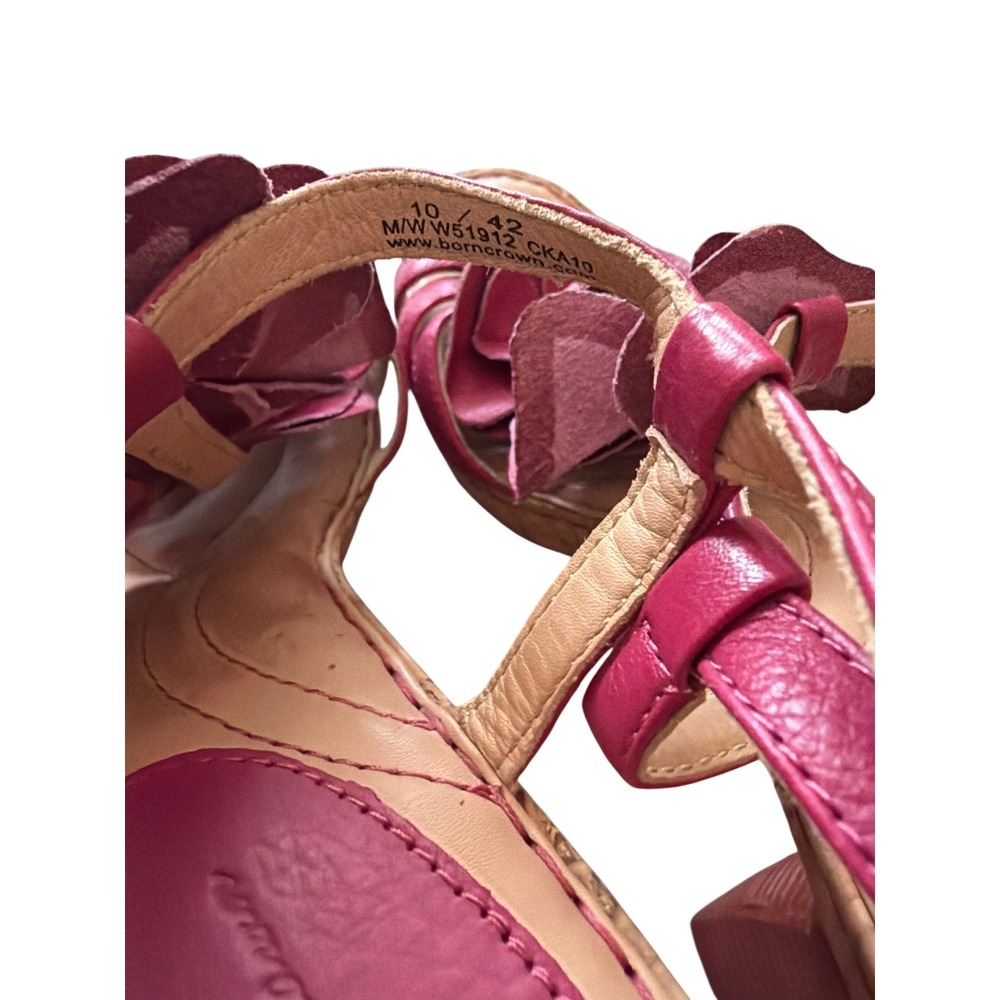 Sandals Floral Y2K Born Crown Womens 10 Magenta Leather 3D Flower Heel W51912 - Picture 6 of 8